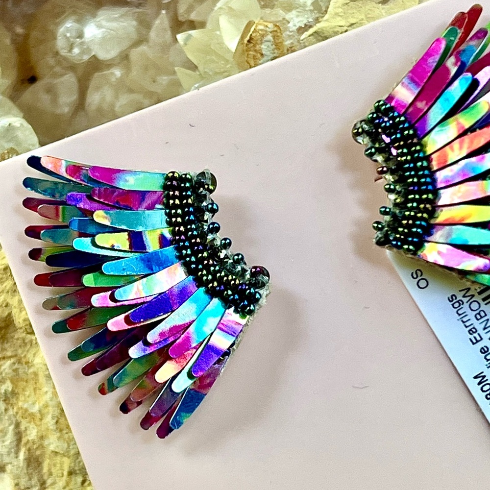 🌺🎉HP🎉🌺 NWT Mignonne Gavigan Mini Madeline Earrings Metallic Rainbow - Picture 5 of 16